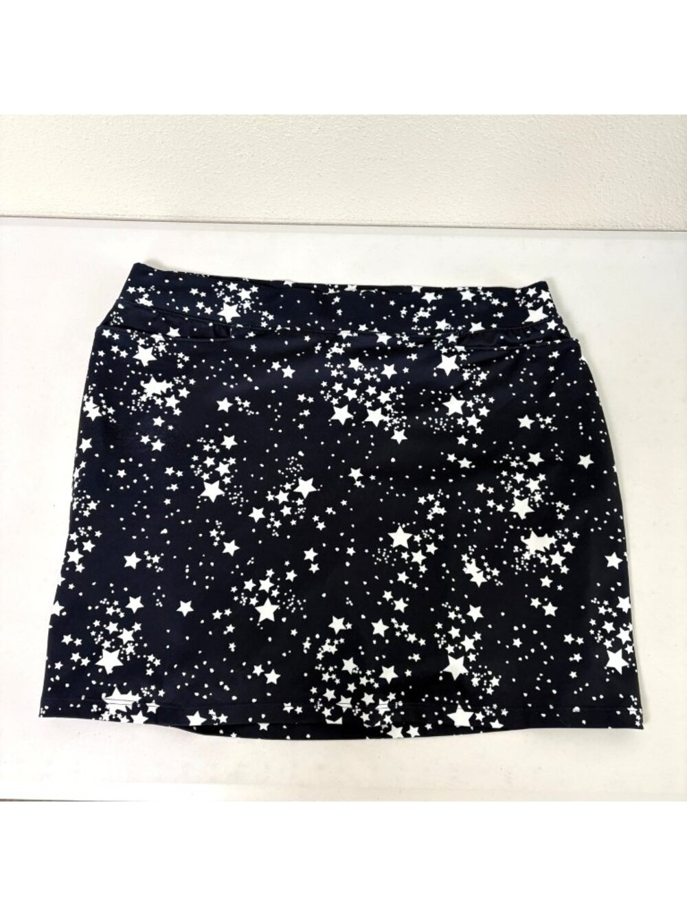 Chicos Zenergy UPF Knit Star Skort Size 2 US L Navy Blue White Pull On Skirt